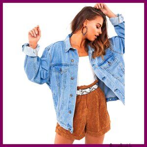 Oversized Denim Jacket, Long Sleeve Boyfriend Coat, Vintage Style